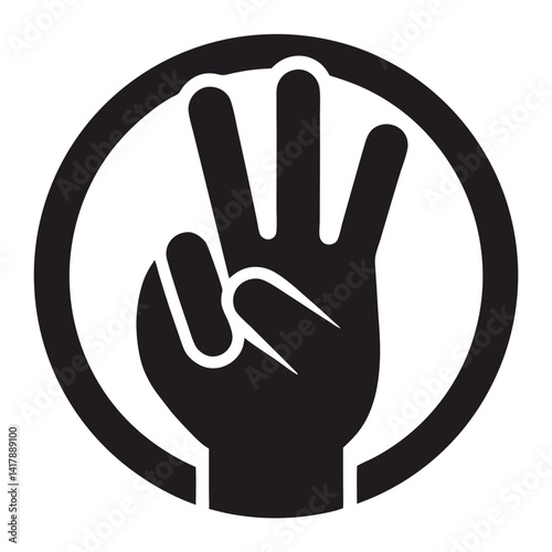 Victory Hand Sign Silhouette Icon with White Background