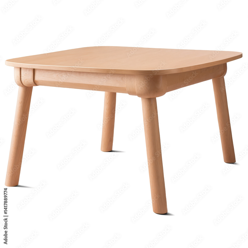 Minimalist wooden table with rounded edges on a soft neutral background, showcasing modern design. Minimalist wooden table with rounded edges on a soft neutral background, showcasing modern design.