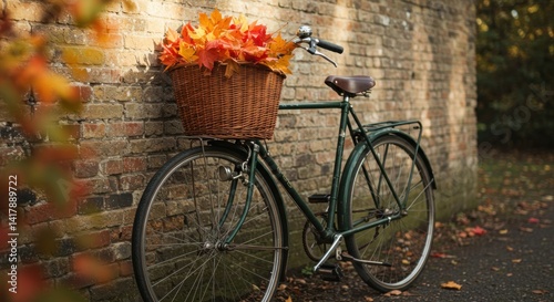 Autumn bicycle with leaves photo