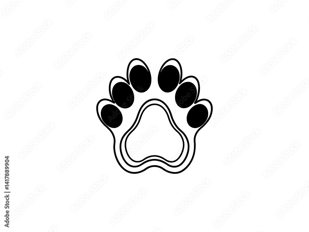 A clean, vector graphic Simple Black Animal Paw Print design and white background .