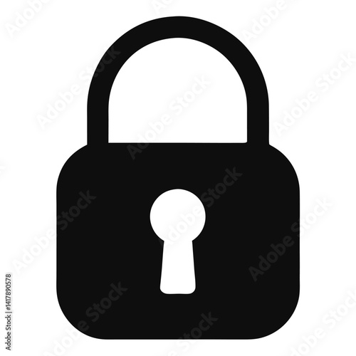 Closed Padlock Security Icon Silhouette on White Background