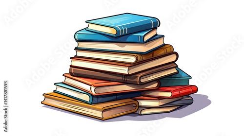 Educational cartoon illustration of a colorful pile of books for creative projects