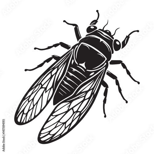 Loud Cicada silhouette, echoing through warm evenings – Cicada illustration – Minimalist Cicada vector – Insect silhouette

