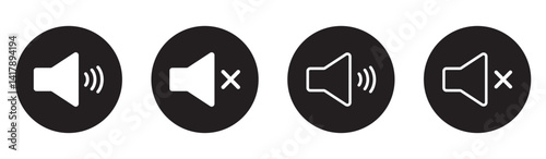 Mute Icon for Audio, Sound Control, Set of Speaker Icons Featuring Mute, Unmute icon set. Speaker icon set. volume icon vector. loudspeaker icon vector. Mute and unmute volume sound icon set. 