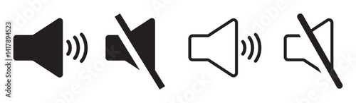 Mute Icon for Audio, Sound Control, Set of Speaker Icons Featuring Mute, Unmute icon set. Speaker icon set. volume icon vector. loudspeaker icon vector. Mute and unmute volume sound icon set. 