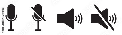 Mute Icon for Audio, Sound Control, Set of Speaker Icons Featuring Mute, Unmute icon set. Speaker icon set. volume icon vector. loudspeaker icon vector. Mute and unmute volume sound icon set. 