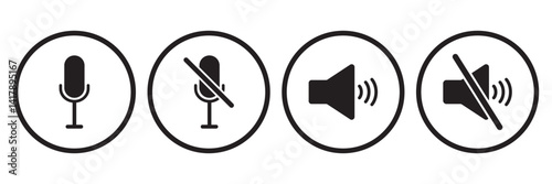 Mute Icon for Audio, Sound Control, Set of Speaker Icons Featuring Mute, Unmute icon set. Speaker icon set. volume icon vector. loudspeaker icon vector. Mute and unmute volume sound icon set. 