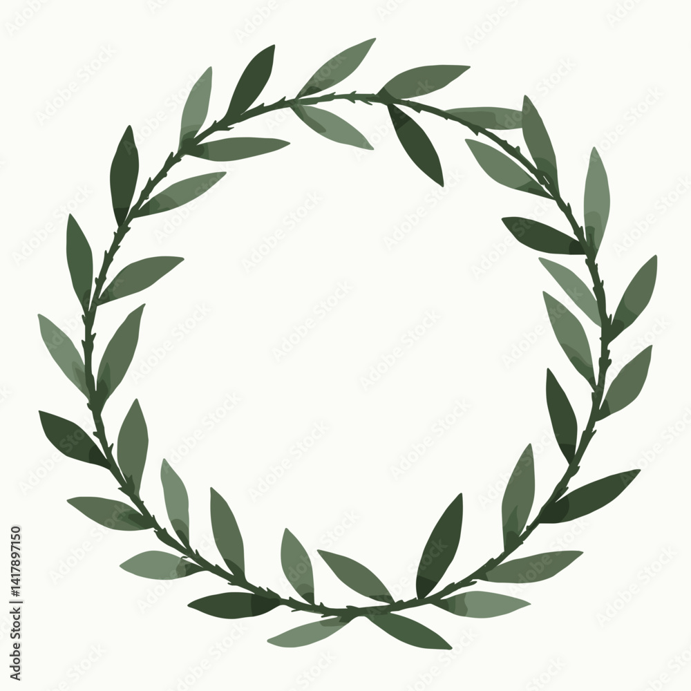 Green leaf wreath design on a light background Green leaf wreath design on a light background