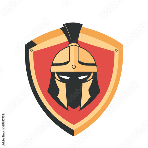Roman helmet on shield emblem icon

