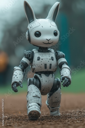 Obraz na płótnie Cute robot with bunny ears. AI. w salonie