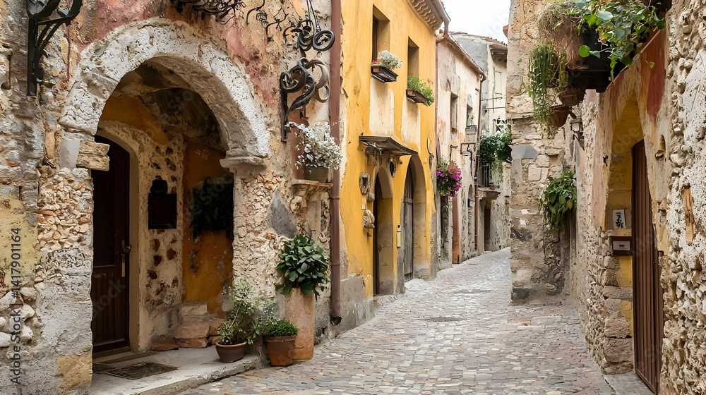 Fototapeta premium Charming European Town Alley With Colorful Buildings