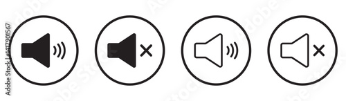 Mute Icon for Audio, Sound Control, Set of Speaker Icons Featuring Mute, Unmute icon set. Speaker icon set. volume icon vector. loudspeaker icon vector. Mute and unmute volume sound icon set. 