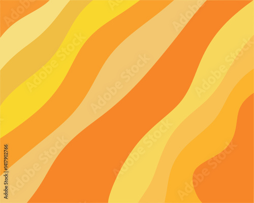 The image depicts a vibrant, wavy pattern composed primarily of warm hues, including shades of orange and yellow. The fluid lines ripple across the canvas, creating a sense of movement and dynamic