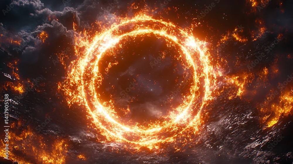 Obraz premium Fiery Celestial Ring: A Cosmic Inferno