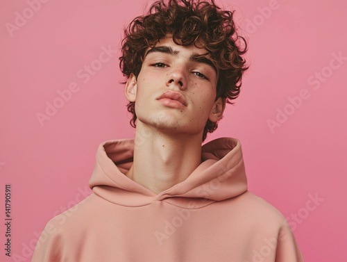 Young Man Pink Hoodie