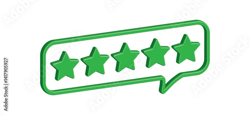 3d Bubble rating five green stars for best excellent services rating for satisfaction. Quality customer rating feedback concept from client employee, product review, 5 green stars vector EPS 10