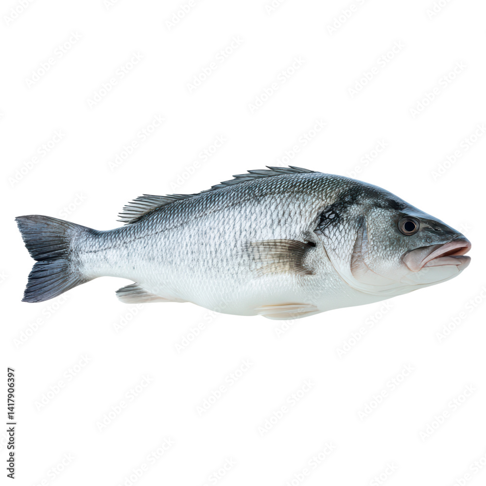 Obraz premium Freshwater bass fish swimming in clear water with natural habitat, isolated on transparent background.