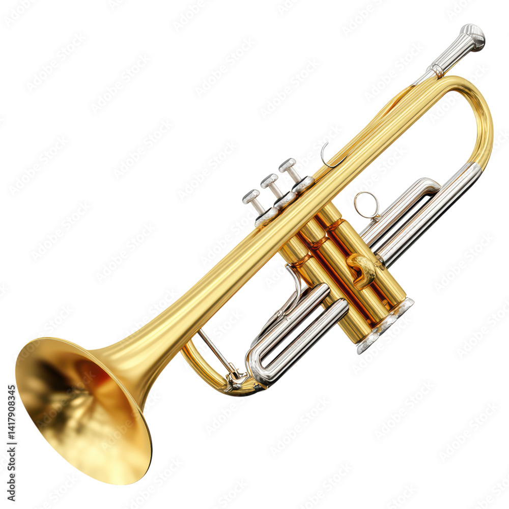 Obraz premium Golden Trumpet Instrument isolated on transparent background.