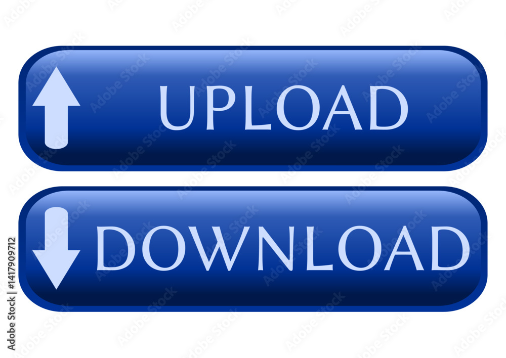 Blue upload and download buttons for internet website use Blue upload and download buttons for internet website use