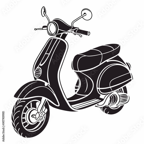 Downloadable scooter silhouette vector with a clean white background. Ideal for print on-demand products like mugs, books, and t-shirts. Easy to use.