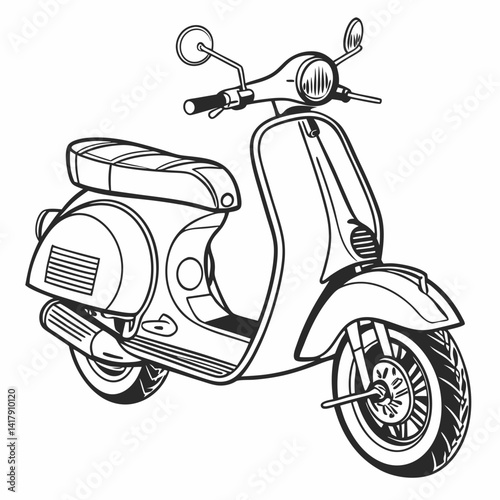Downloadable scooter silhouette vector with a clean white background. Ideal for print on-demand products like mugs, books, and t-shirts. Easy to use.