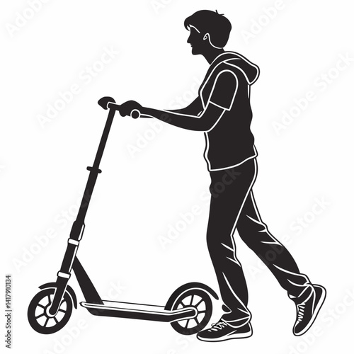 Downloadable scooter silhouette vector with a clean white background. Ideal for print on-demand products like mugs, books, and t-shirts. Easy to use.