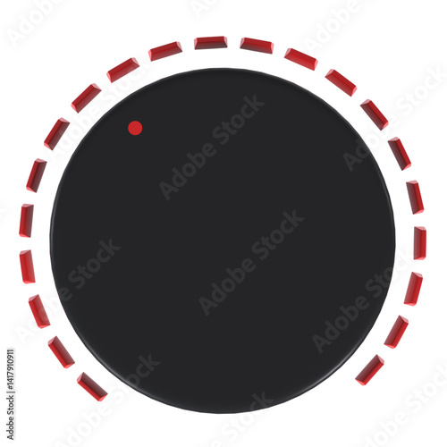 Circular black knob with red accents isolated on transparent