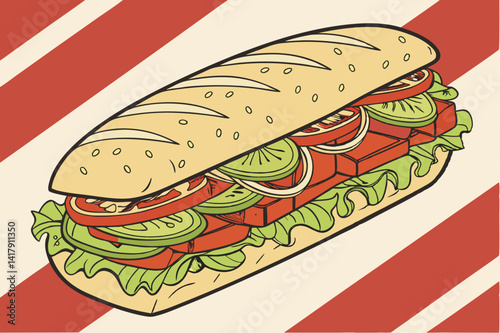 sandwich with ham and vegetables