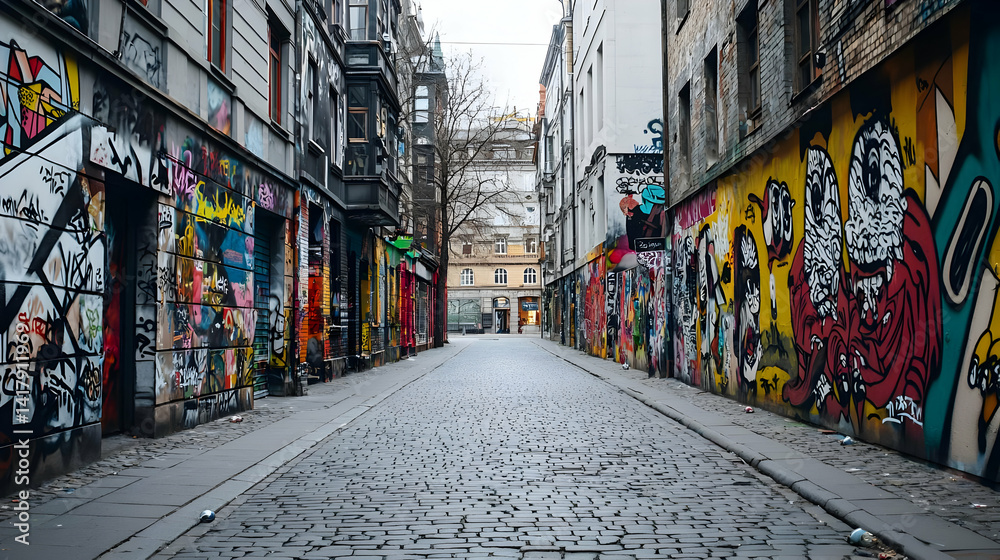 Fototapeta premium Colorful Graffiti Alleyway In Urban City