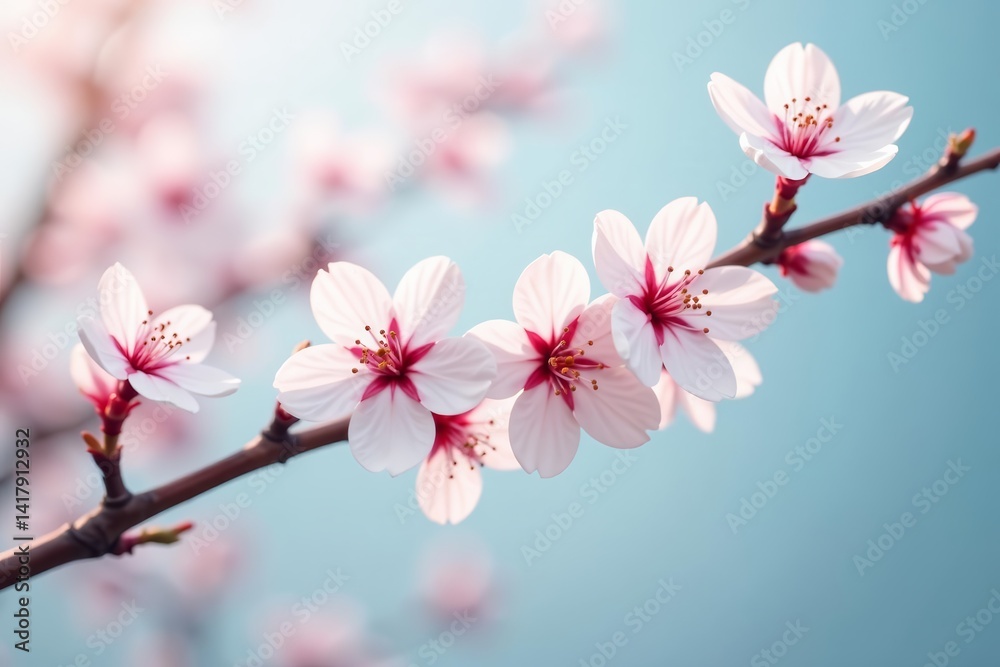 Obraz premium Delicate cherry blossom twig on clear backdrop, elegant botanical design element, twig, stalk