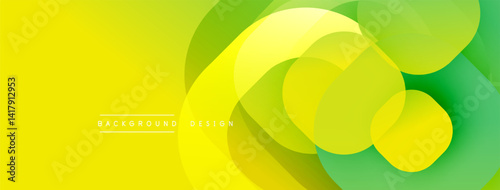 Bright yellow, green gradients form abstract overlapping circles. Modern design, smooth transitions create dynamic visual effect.