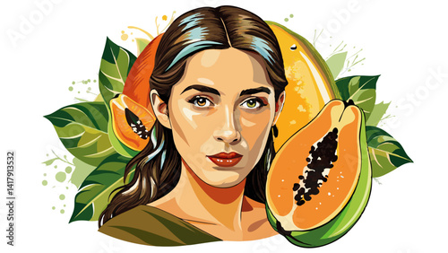 Very beautiful Portrait Papaya isolated white background