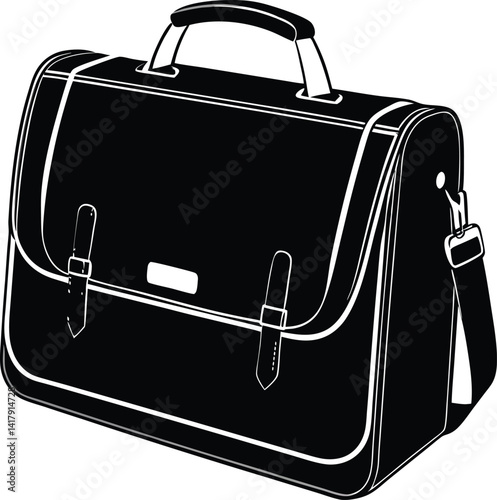 Stylized Monochrome Illustration of a Professional Official Bag for Men and Women – Ideal for Office Use and Branding Projects