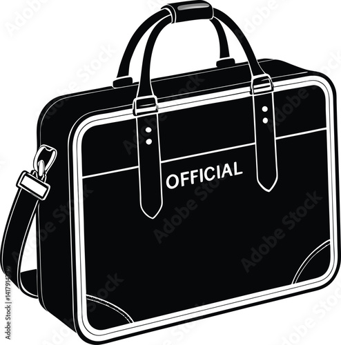 Isolated Vector Drawing of a Black Leather Official Briefcase Bag with Dual Straps and Modern Corporate Look