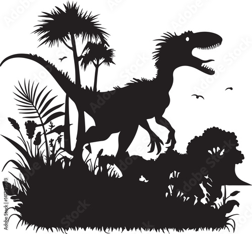 Vector velociraptor silhouette Dinosaur velociraptor hunting and velociraptor dinosaur prehistoric animal