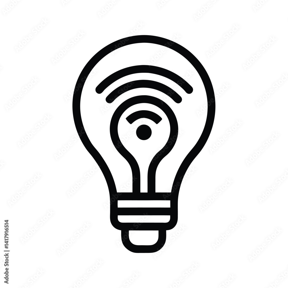 Smart Light Bulb with WiFi Symbol Line Art Smart Light Bulb with WiFi Symbol Line Art