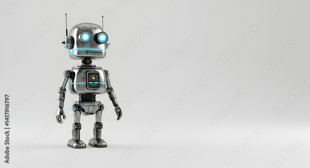 Retro Style Robot In Blank Space Staring Forward Retro Style Robot In Blank Space Staring Forward