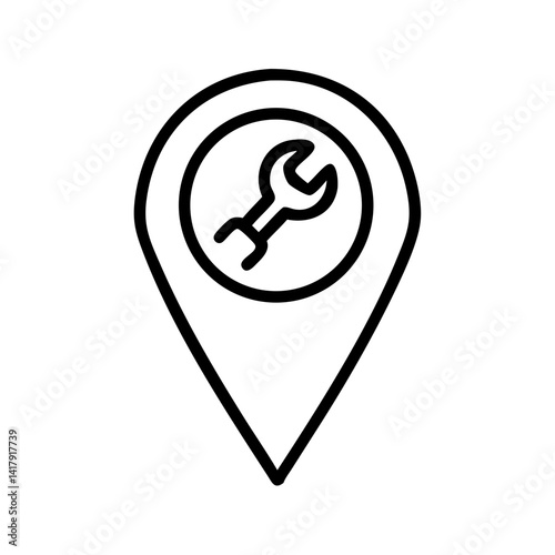 Map Pin with Wrench Symbol Icon Design