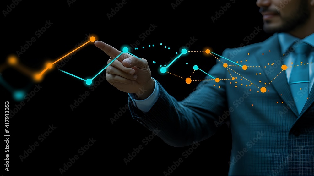 Fototapeta premium Businessman Analyzing Data Network, Growth, and Connectivity