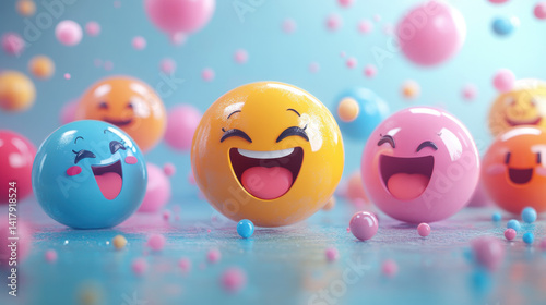 Playful Colorful Emojis 3D Render Pastel Background
