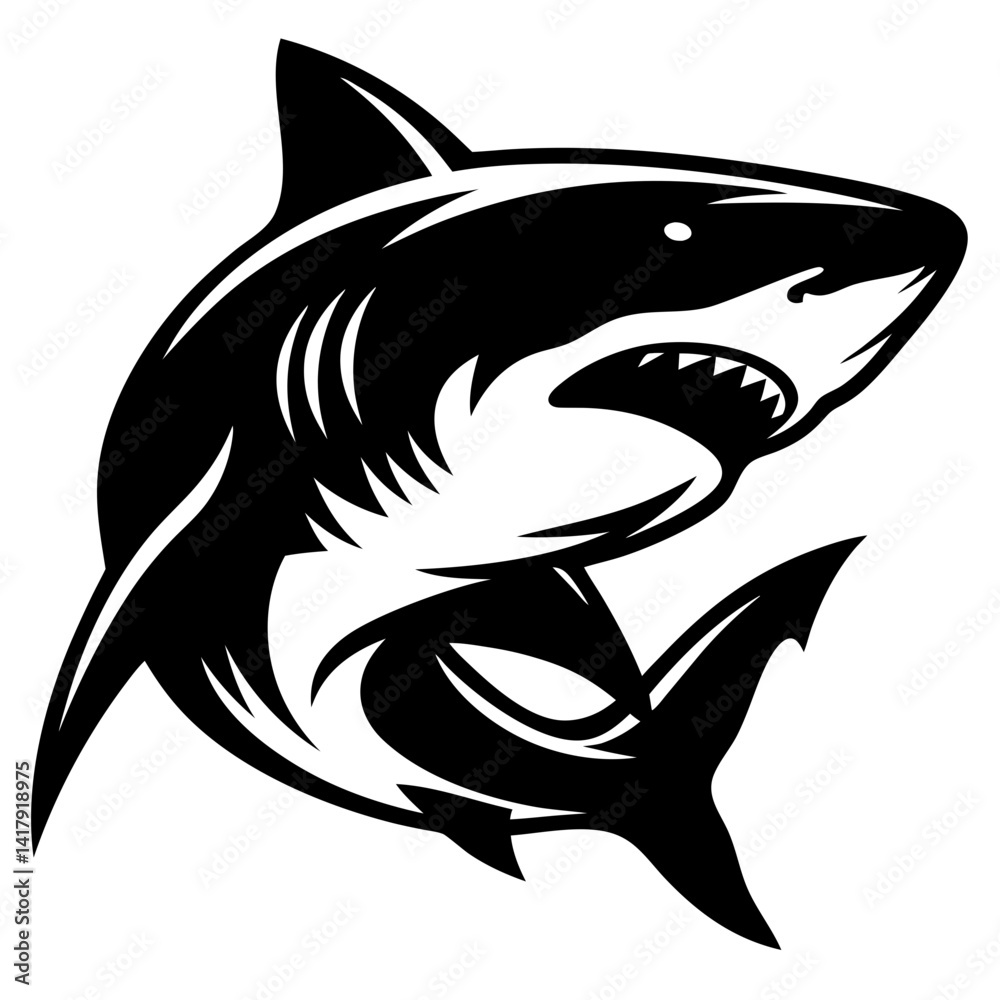 Black and white shark with sharp teeth for an ocean themed logo Black and white shark with sharp teeth for an ocean themed logo