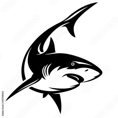 Black and White Shark Illustration Showing Teeth in Side View