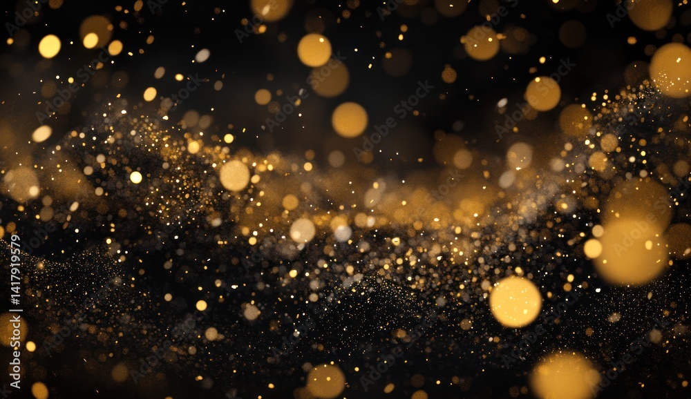 Abstract gold bokeh lights on a dark background creating a sparkling effect. Abstract gold bokeh lights on a dark background creating a sparkling effect.