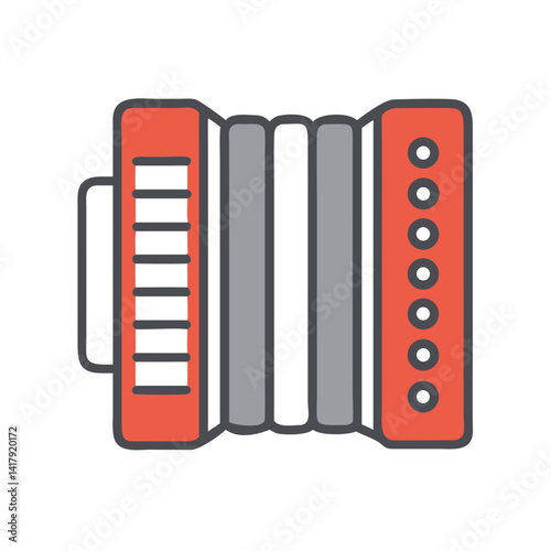 Accordion Icon in Flat Design with Red and Gray Colors  
