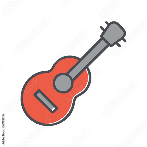 Iconic Red Ukulele Illustration on White Background  