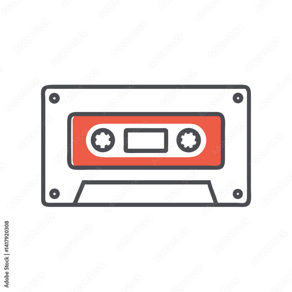 Obraz premium Retro cassette tape illustration in bright colors on a white background 