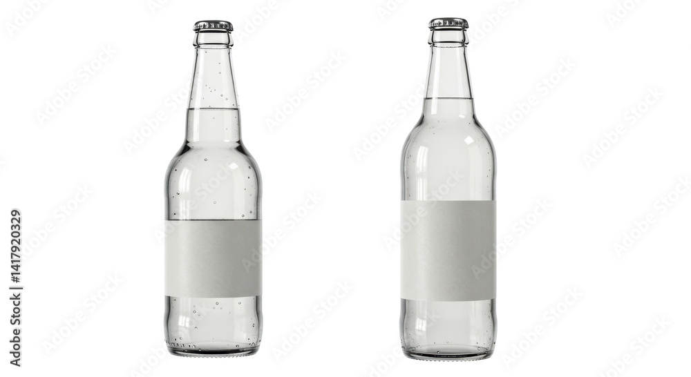 Isolated Two Clear Glass Bottles with Blank Labels Isolated Two Clear Glass Bottles with Blank Labels