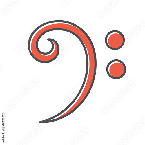 Bass Clef Icon in Red with Simple Design on White Background  