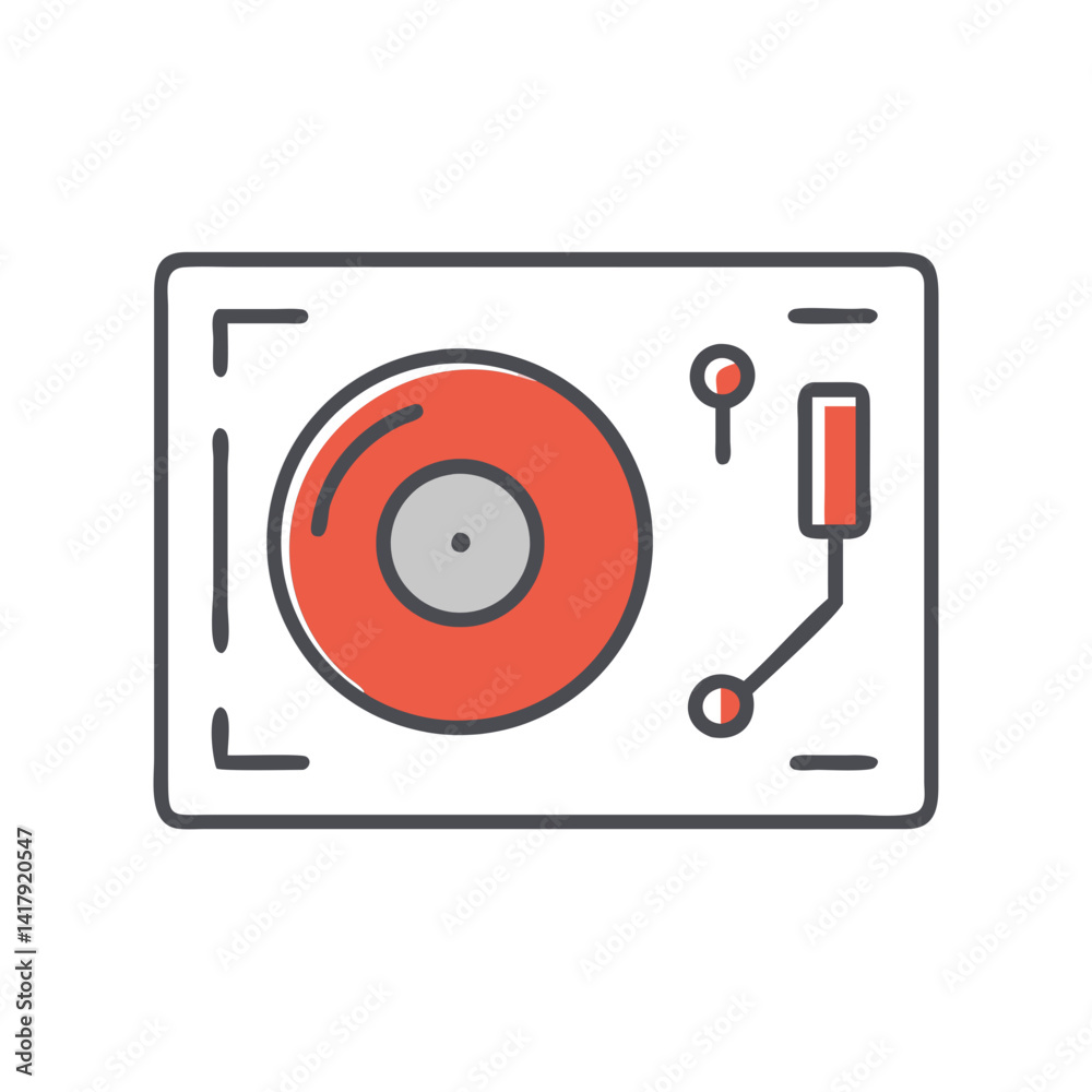 Fototapeta premium Vintage record player illustration in red and gray style 