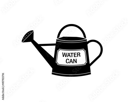 Watering can for gardening vector icon in black color with white background. Plant showering. 